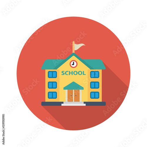 School Building Education Red Round