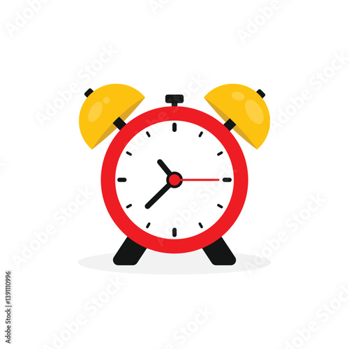 Alarm clock icon isolated on white background. Ringing alarm clock. Wake up timer clock. Morning timer clock cartoon design. Ringing watch. Vector illustration.