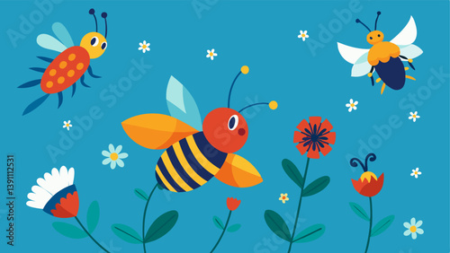 Diverse Pollinator Confusion An showing diverse native pollinators confused around many different invasive flowers instead of their accustomed native ones pointing to