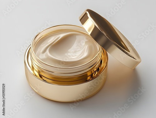 Luxurious gold jar of creamy face moisturizer partially open showcasing smooth texture and rich consistency ideal for beauty and skincare product
