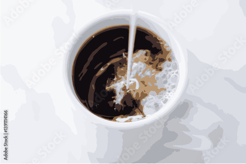 ゆっくりコーヒーを楽しんでいる、コーヒーブレイクのイメージ（ベクター素材）
