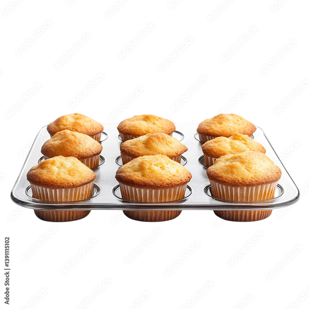 A Premium Glass Muffin Tray with Polished Edges and Muffins Isolated on Transparent Background A Premium Glass Muffin Tray with Polished Edges and Muffins Isolated on Transparent Background