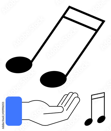 Open hand holding a large musical note, symbolizing support for creativity, generosity with art, and musical inspiration. Ideal for music, creativity, generosity, education, art sharing