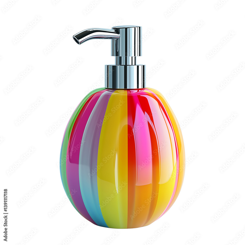 Obraz premium Rainbow Striped Soap Dispenser with Metallic Pump