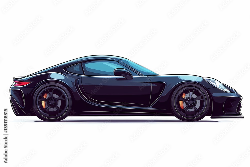 Sleek Black Sports Car Illustration: High-Performance Exotic Vehicle with Modern Design and Dynamic Lines