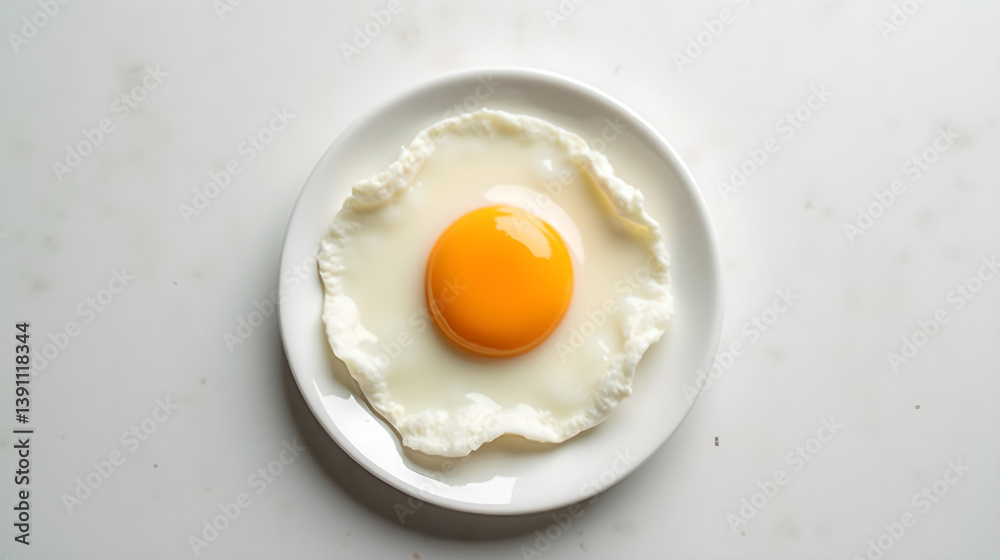 a sunny-side-up egg on a white ceramic dish a sunny-side-up egg on a white ceramic dish