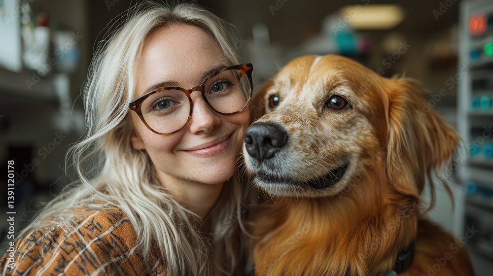 Happy woman cuddling her golden retriever dog. Happy woman cuddling her golden retriever dog.