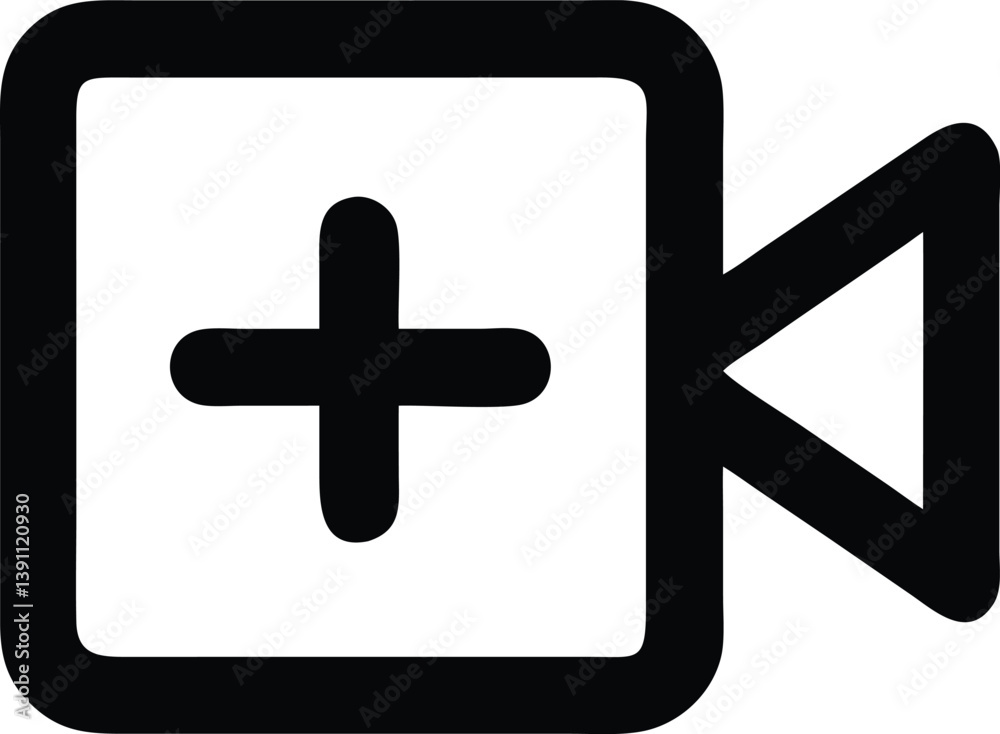 add video vector-icon with plus sign on white background. add video vector-icon with plus sign on white background.