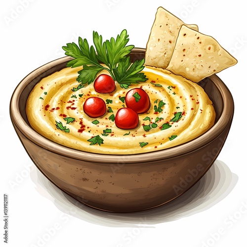 Mediterranean Hummus Dip Platter: A Colorful and Nutritious Vegetarian Appetizer with Fresh Herbs and Organic Ingredients photo