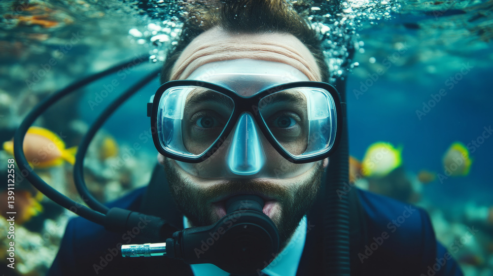 Diving adventure with a suit-clad diver underwater coral reef photography marine environment close-up exploration Diving adventure with a suit-clad diver underwater coral reef photography marine environment close-up exploration