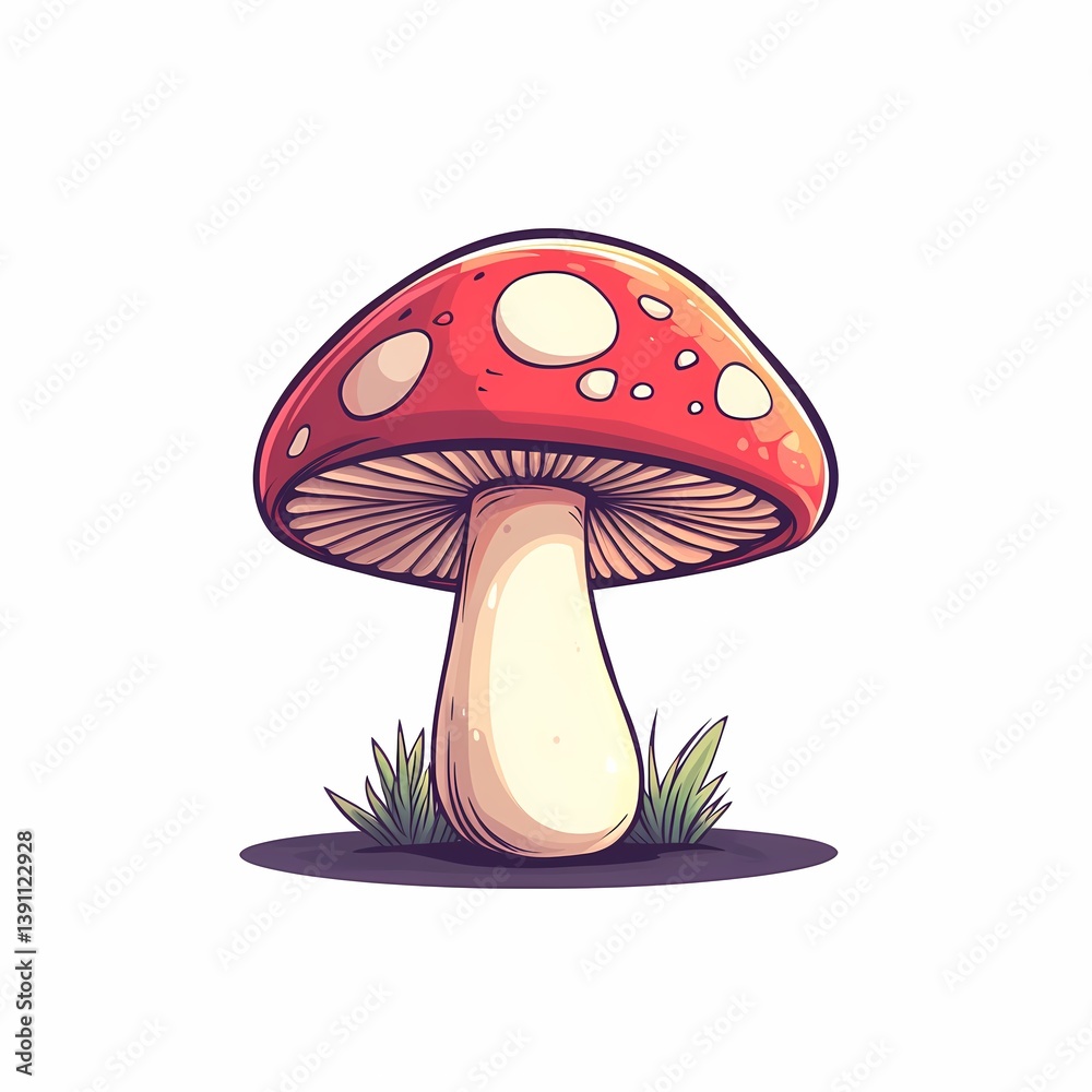Red Mushroom in Whimsical Forest - Cartoon Illustration of Nature's Organic Flora and Fantasy Fungus Red Mushroom in Whimsical Forest - Cartoon Illustration of Nature's Organic Flora and Fantasy Fungus