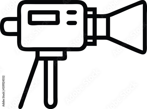 A movie camera vector icon with handle on white background
