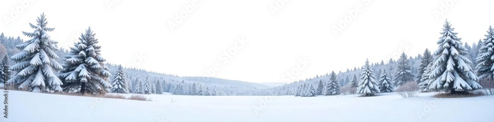 Obraz premium Snowy landscape with trees isolated on white background, whiteness, trees