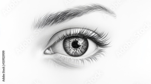 Wallpaper Mural Detailed grayscale eye drawing.  A highly realistic depiction of an eye, showcasing intricate detail in the iris, eyelashes, and eyelid.  The subtle shading and line work create depth and dimension Torontodigital.ca