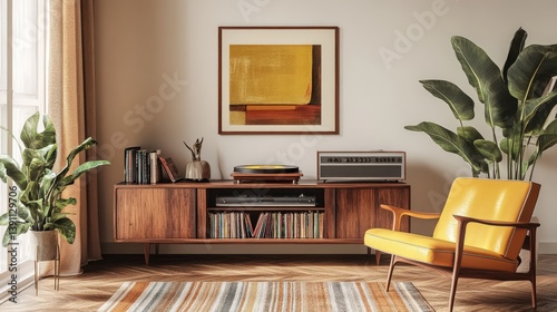 A Cozy Living Room Scene Featuring Vintage Furniture and Artwork