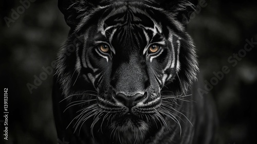 Majestic black zebra with bold stripes roaming freely in african jungle wildlife portrait