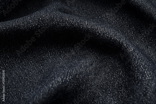 Dark denim fabric texture.  Close-up view of folded dark blue jean material