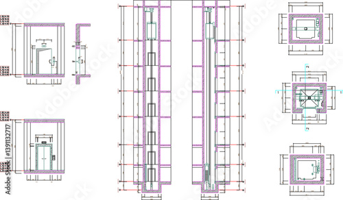 vector sketch illustration of interior design details of construction of elevator of high rise building