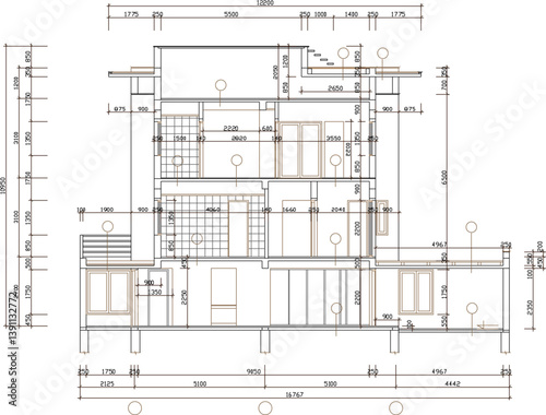 vector sketch illustration of modern minimalist deconstruction house architectural design with scale size