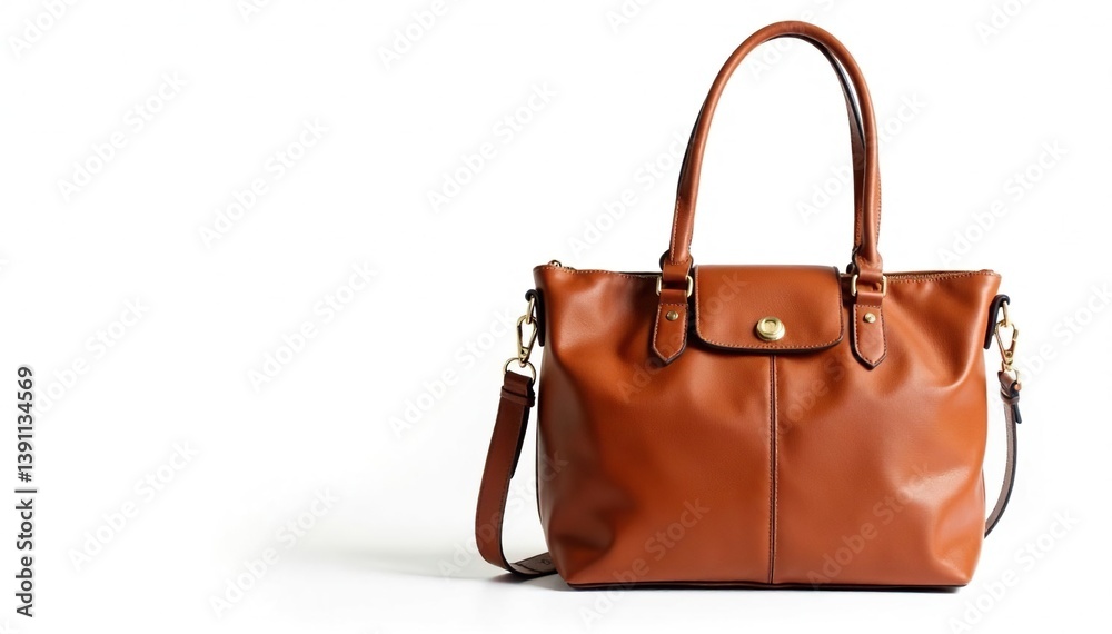 Naklejka premium Brown leather tote bag isolated on white background , handbag, object, studio shot