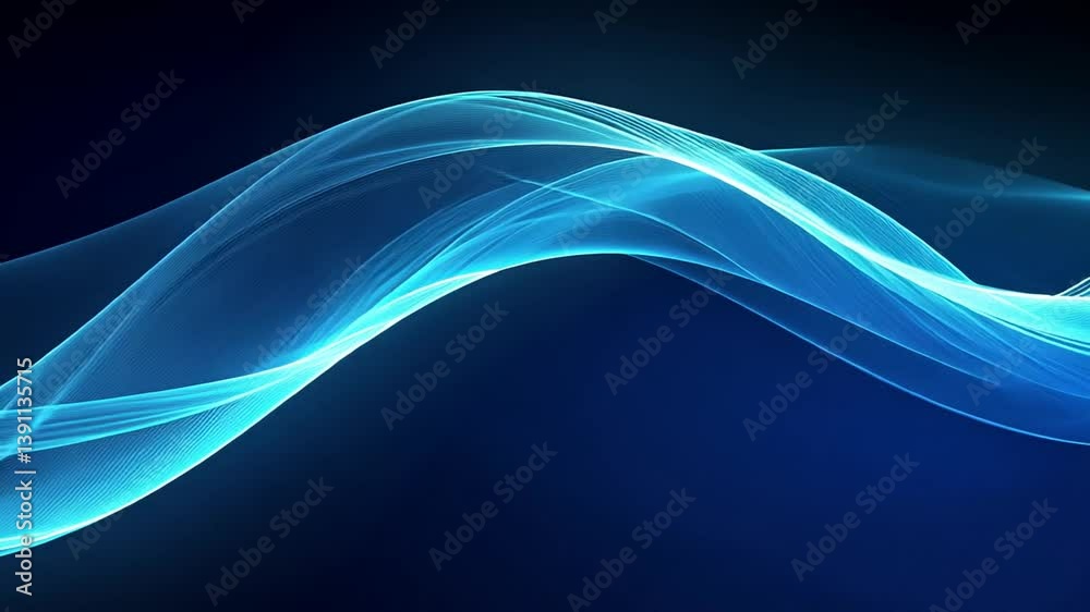 Abstract blue wave with glowing light streaks across a dark background dynamic flow