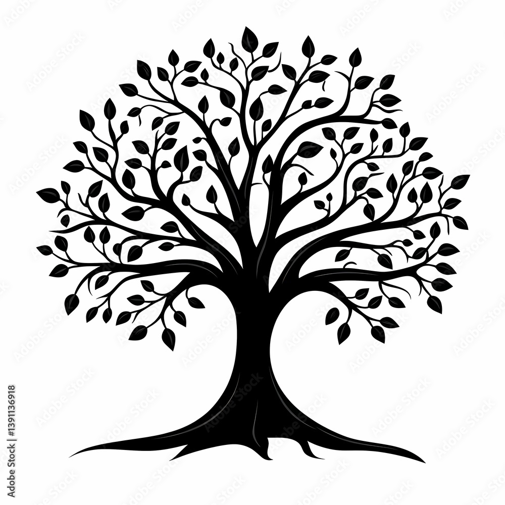 Obraz premium Vector Tree Silhouette: Artistic Nature Illustration with Foliage and Branching Structure
