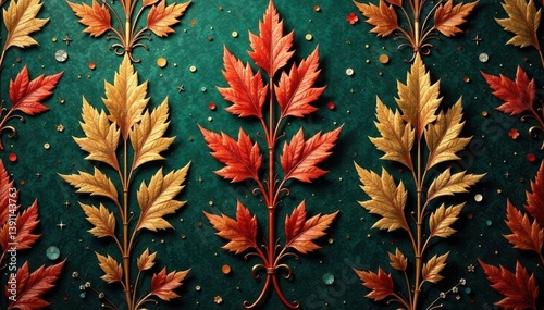 Symmetrical acanthus leaf damask, metallic sheen , decor, vintage, luxury