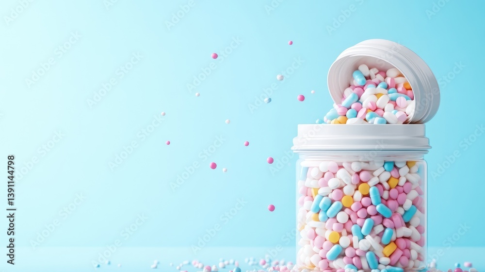 Colorful sprinkles spilling from a container Colorful sprinkles spilling from a container