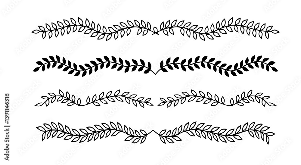 Obraz premium Leaf Divider Borders Set – Hand Drawn Botanical Elements