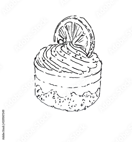  Lemon cupcake dessert sweet and sour. vector hand drawing illustration