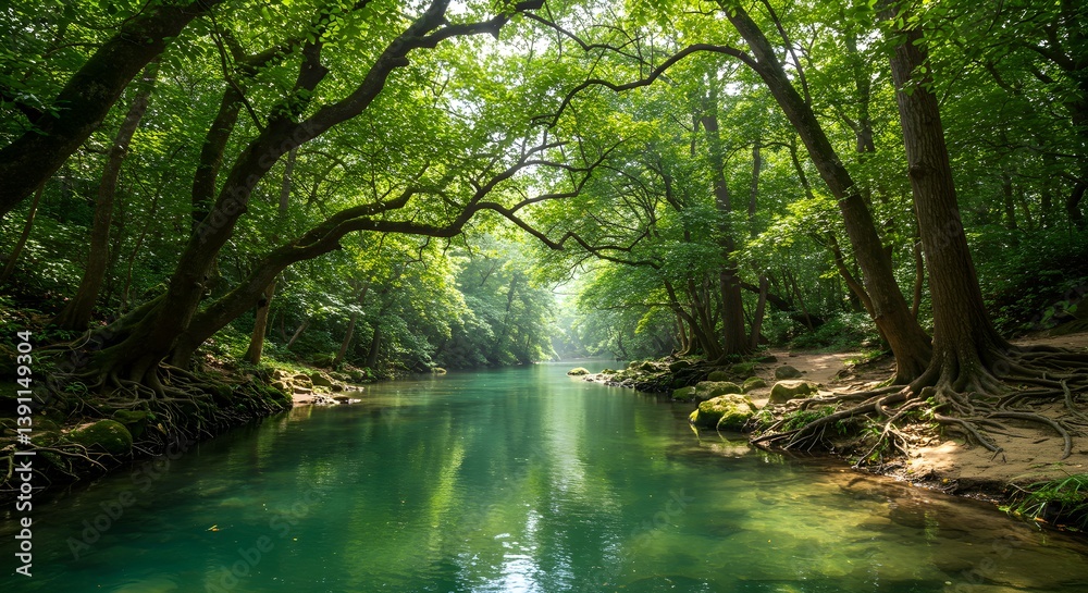 Obraz premium Serene Forest River Scene
