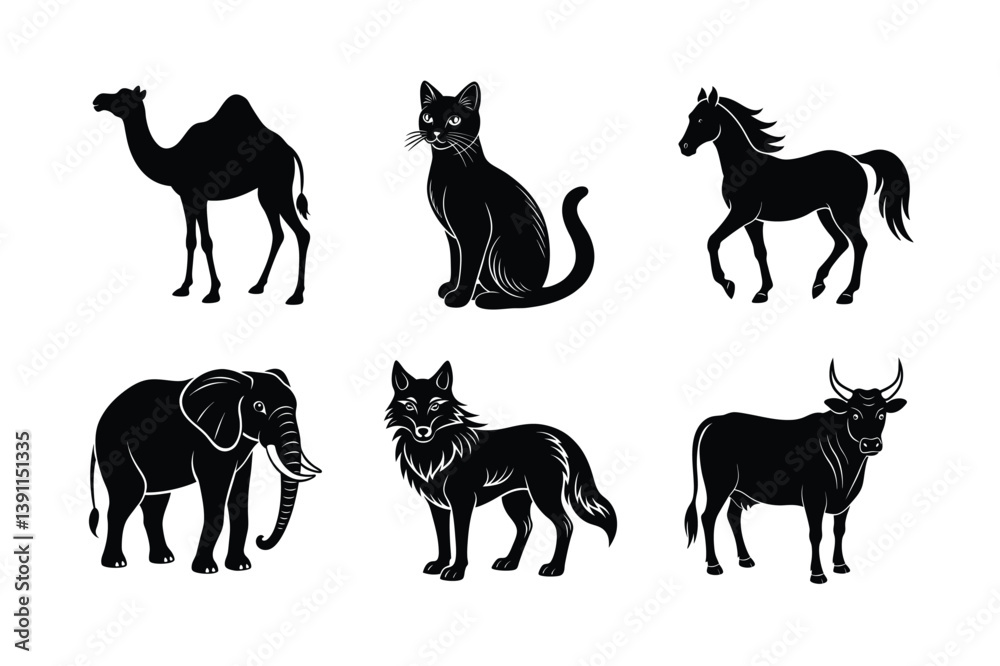 Fototapeta premium A set of domestic and wild animals