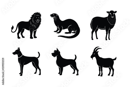 A set of domestic and wild animals