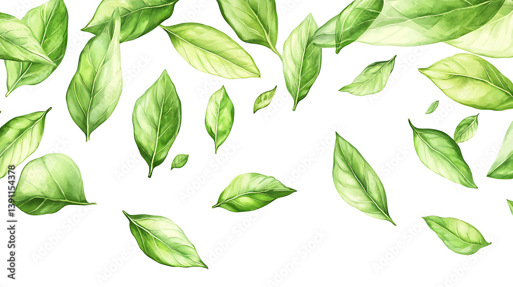 Falling green leaves, watercolor illustration Falling green leaves, watercolor illustration
