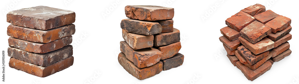 Stack of Weathered Red Bricks on a Transparent Background Stack of Weathered Red Bricks on a Transparent Background