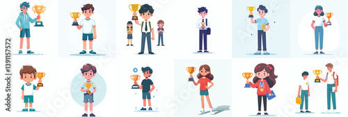Vector of a teenager holding a trophy