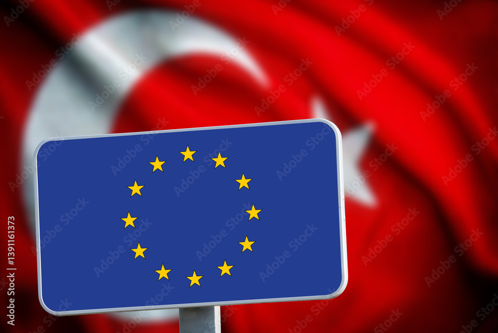 Φωτογραφία Flags of Turkey and the European Union as a symbol of Turkey's accession to the