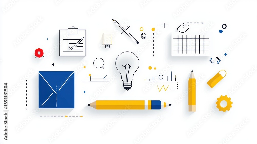 Fototapeta premium A minimalist organized office workspace filled with design and technology tools representing creativity planning and innovation