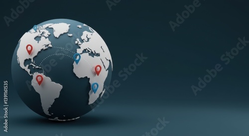 Global Network Connections: Illustrative 3D Model of Worldwide Interconnectivity and Data Transfer
