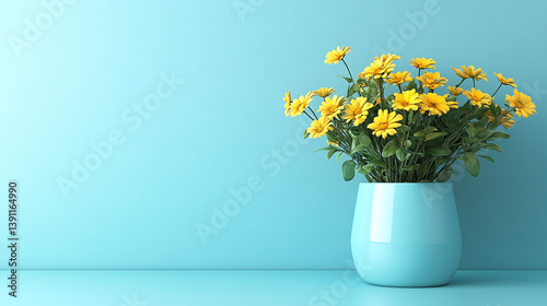 Vibrant yellow flowers in a blue vase