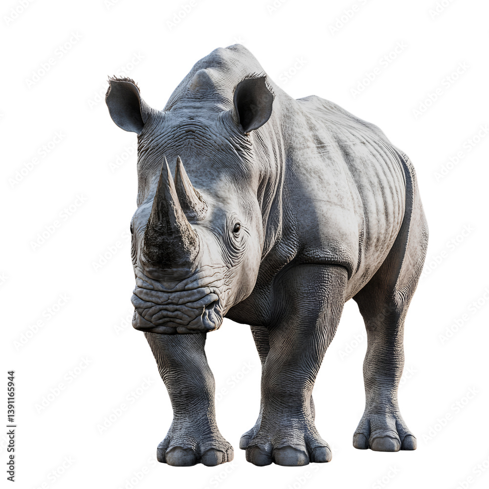 Fototapeta premium Realistic Standing Rhino Wildlife Animal Isolated