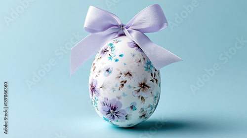 Obraz na płótnie A purple and white egg with a bow around it w salonie