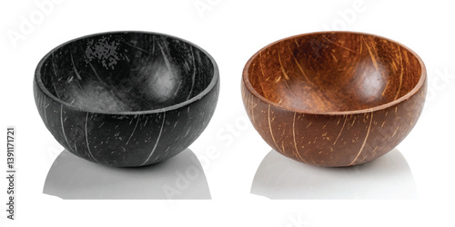 Brown Coconut Shell Bowls isolated on white and black
