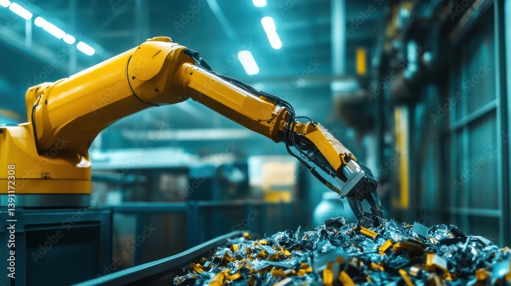 Robot arm sorting scrap metal factory Robot arm sorting scrap metal factory