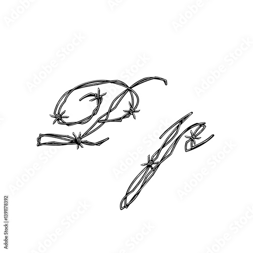 letter P Barbed wire hand drawing vector isolated on background.