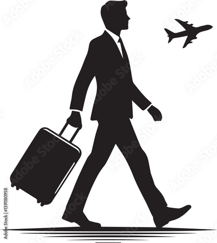 businessman with luggage vector illustration, businessman with luggage silhouette vector, businessman with luggage logo vector full body