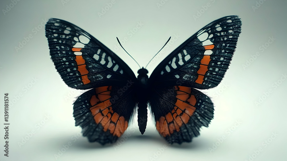 Fototapeta premium A detailed studio shot shows a beautiful butterfly with open wings