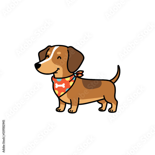 Cute Cartoon Dachshund Dog Wearing a Bandana