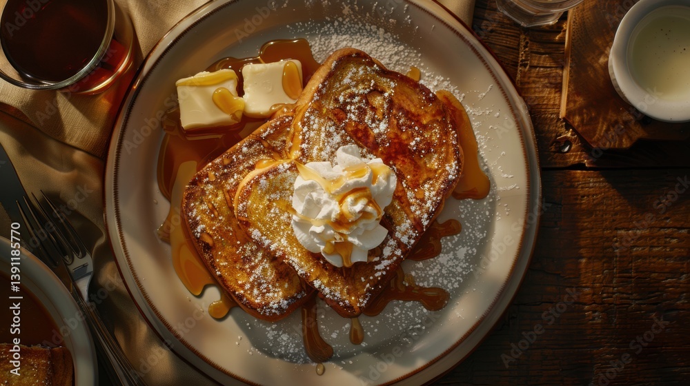 Whipped Cream and Syrup on Classic French Toast