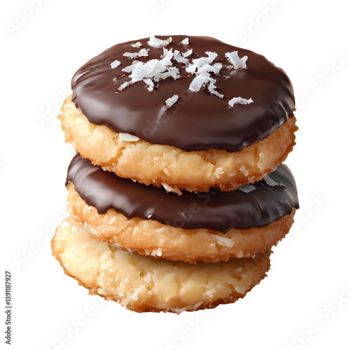 Three Donuts with Chocolate Frosting and Sprinkles Isolated on Transparent Background